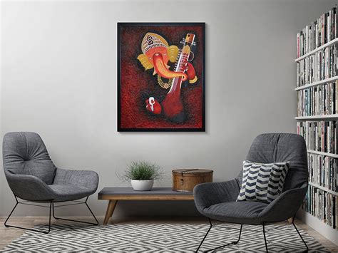 999STORE Handmade Ganesha Painting on Canvas Modern Colourful texture ...