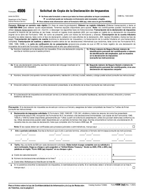 2024-2026 con los campos en blanco IRS 4506 (SP) - Plantilla Rellenable ...