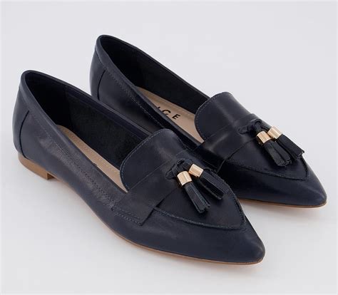 Office Fib Pointed Tassel Loafers Navy Leather - Women’s Loafers