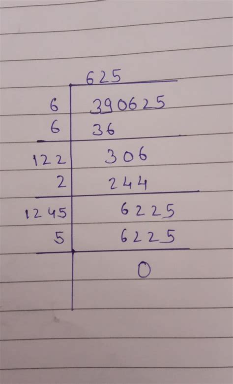 find the square root of the following using division method 390625 ...