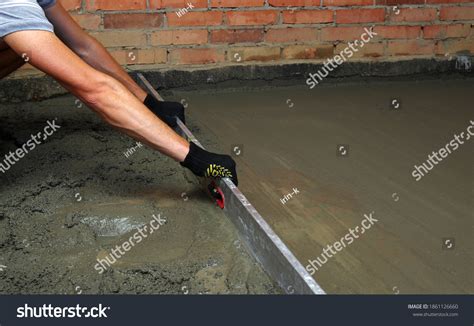 Worker Screeding Indoor Cement Floor Screed Stock Photo 1861126660 ...