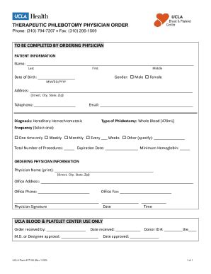 Fillable Online PDF therapeutic phlebotomy physician order - UCLA ...