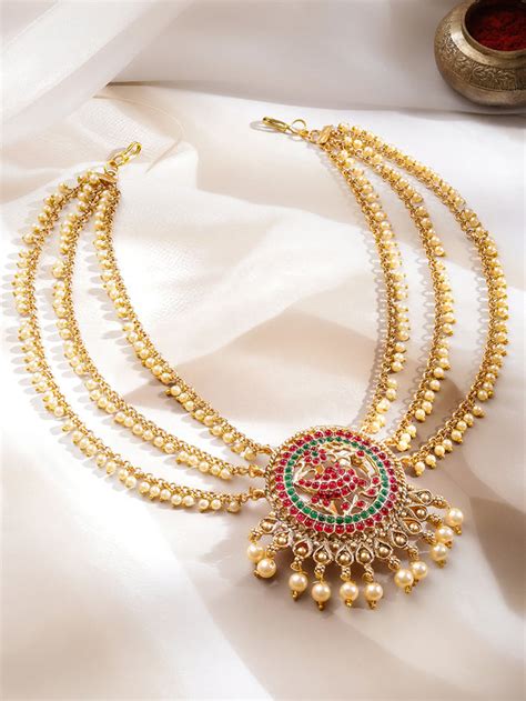 Gold Pearl Layered Bridal Hair Jewellery – Rubans