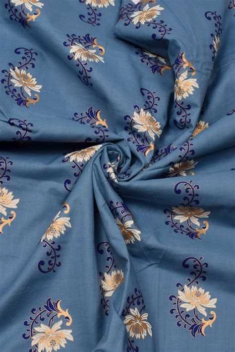 Buy Sapphire Blue Flower Print Cotton Fabric Online | Qutun – QUTUN