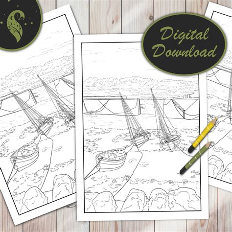 Buy Printable Boat Colouring Page for Adults Cornwall Harbour Online in ...