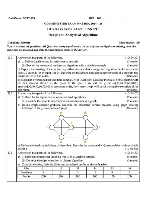 Sub Code: BCST 503 V Sem B.Tech. Design & Analysis of Algorithms Exam ...