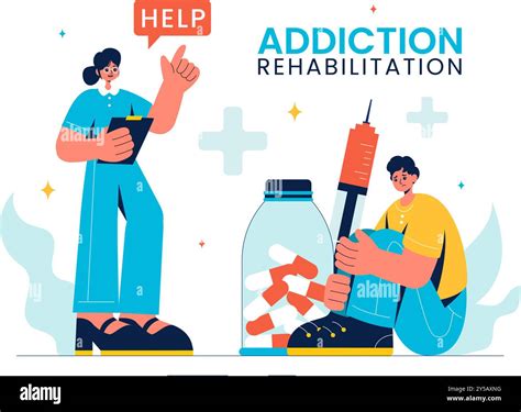 Addiction Rehabilitation Vector Illustration featuring an Inpatient ...