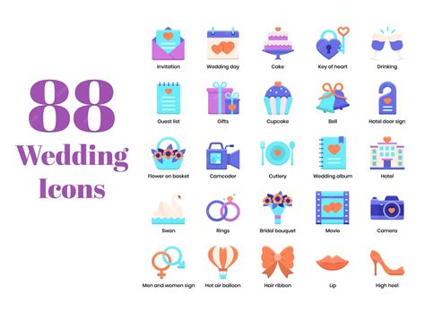 Premium Vector | 88 wedding icons and celebration icons.
