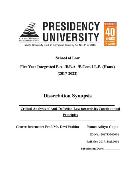 Aditya Gupta Synopsis - law - School of Law Five Year Integrated B. /B ...