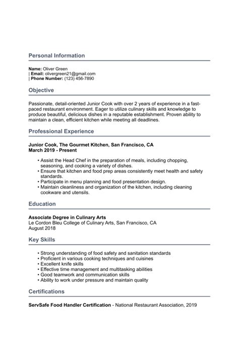 Image result for Cook Resume Examples