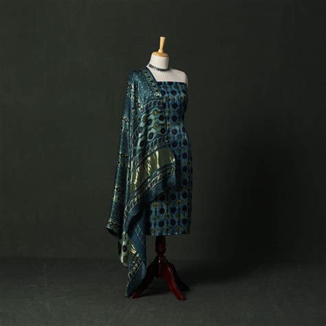 Blue Modal Silk Hand Block Bagru Print Natural Dyed 2pc Unstitched ...