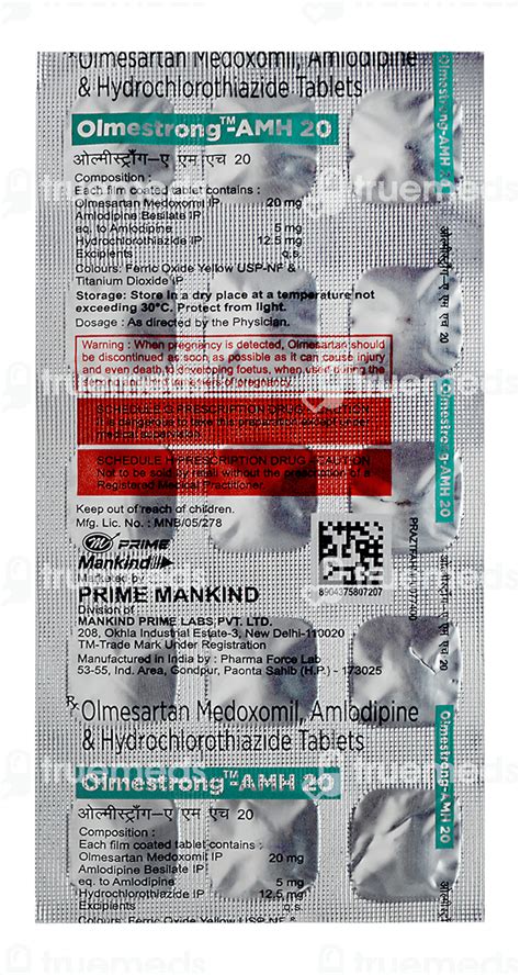 Olmestrong Amh 20 Tablet: Uses, Side Effects, Price & Substitutes