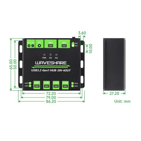 Waveshare Industrial Grade USB HUB Extending 4x USB 3.2 Ports with Swi ...