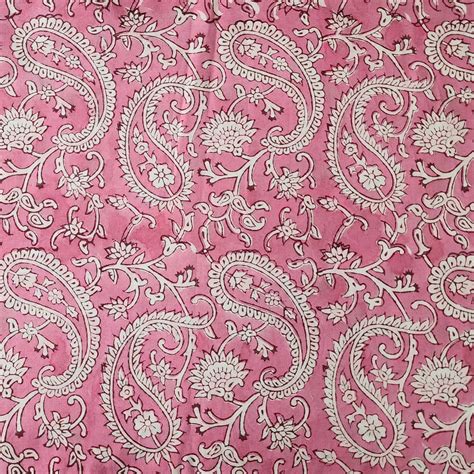 Pure Cotton Jaipuri Pink With White Jungle Kairi Flower Jaal Hand Bloc ...