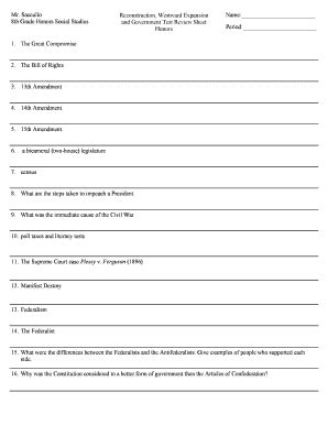 Fillable Online Mr Saccullo Name Reconstruction Westward Expansion and ...