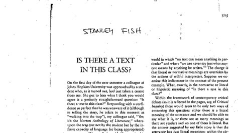 E 525 Final Exam: Analyzing Stanley Fish's "Is There a Text in This ...