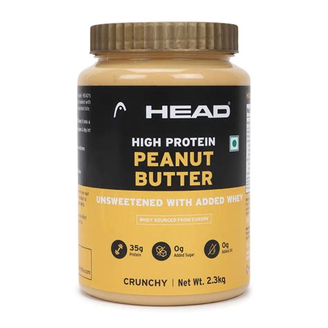 Head High Protein Peanut Butter (Unsweetened, Crunchy, 2.3Kg) | 100 ...