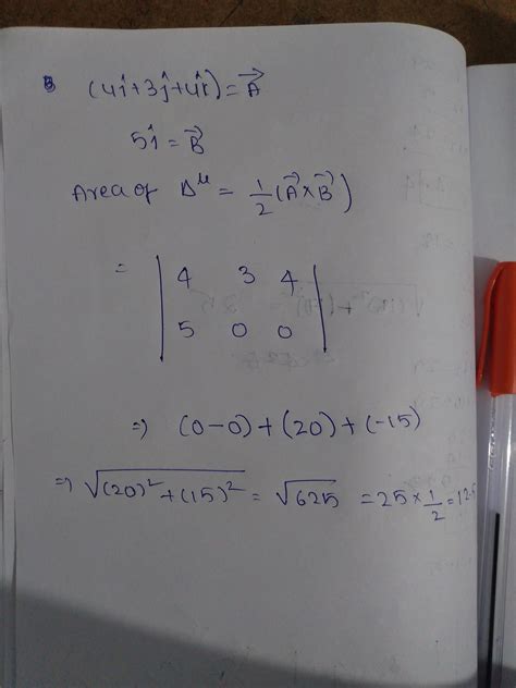 The area of the triangle whose adjacent sides are represented by the ...