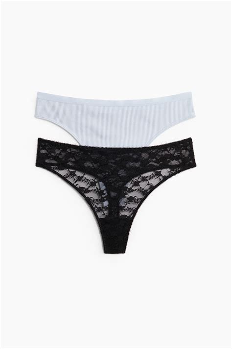 2-pack thong briefs - Black/Light blue - Ladies | H&M IN