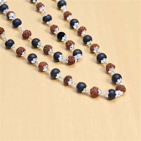 Karungali Rudraksha Malai Gold Silver Cap Plated Necklace — image 8