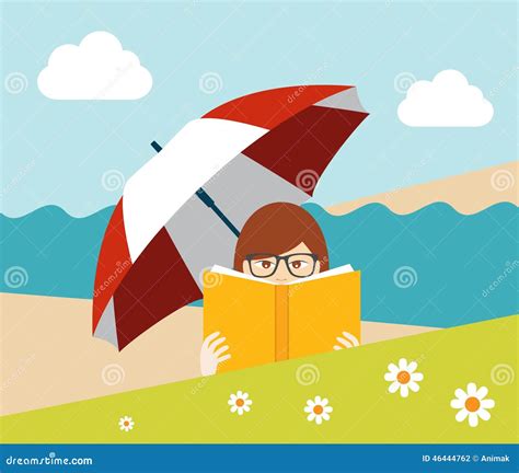 Girl Reading a Book on the Beach. Stock Vector - Illustration of girl ...
