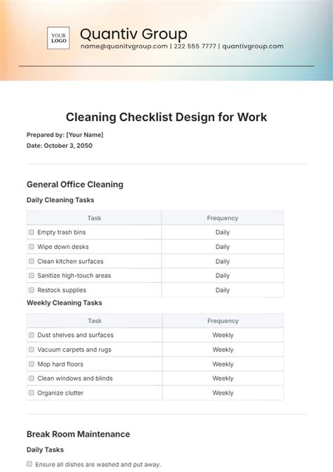 Free Cleaning Checklist Templates, Editable and Printable