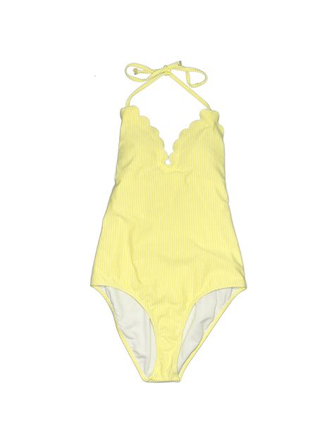 Jessica Simpson Solid Stripes Yellow One Piece Swimsuit Size M - 56% ...