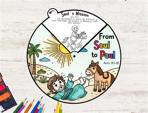 From Saul to Paul Coloring Wheel, Bible Story Activity for Kids, Christian Sunday School Craft ...