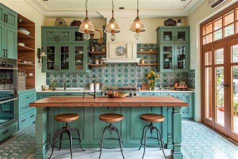 Modern Modular L-Shaped Kitchen Design With Aqua Green Cabinets And ...