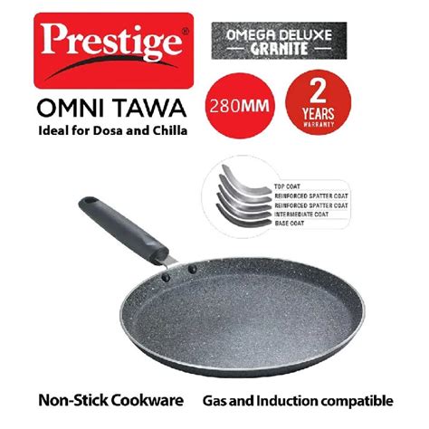 Prestige Omega Deluxe Granite Dosa Tawa, Black, Nonstick Aluminium