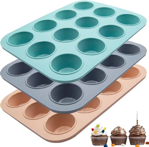 Amazon.com: BAKE BOSS Silicone Mini Muffin Pan With Handles 2 Pack, 12 ...