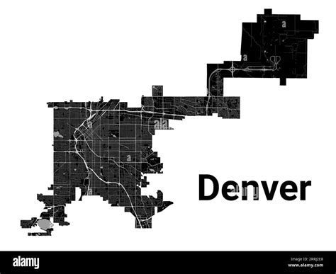 Denver city map, United States. Municipal administrative borders, black and white area map with ...