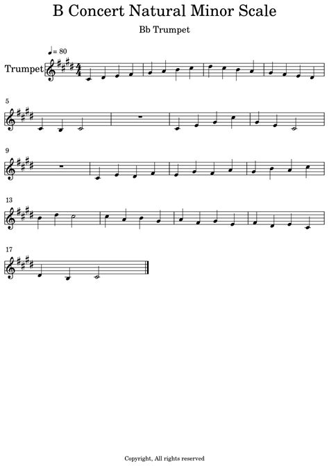 B Natural Minor Scale