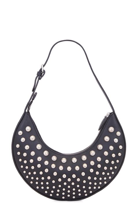 Understated Leather Studded Moon Bag in Black | REVOLVE