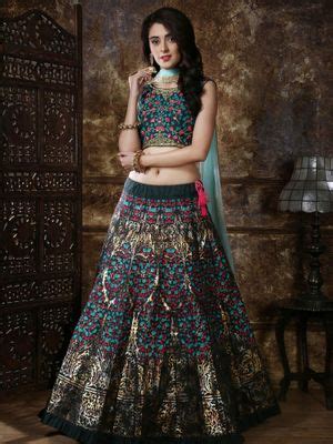Buy Odette Green Thai Silk Semi Stitched Lehenga with Unstitched Blouse ...