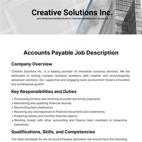 Free Accounts Payable Job Description Template to Edit Online