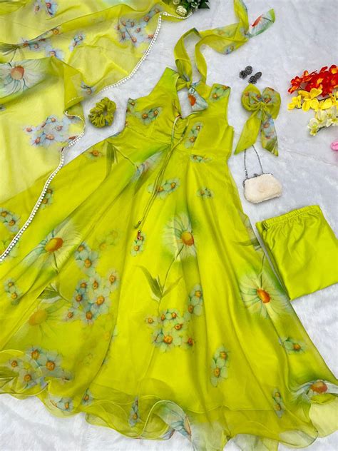 Lemon Green Color Digital Printed Anarkali Suit - Clothsvill