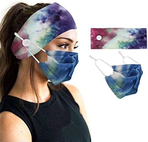 Morebrave Headband Set Mouth Cover Floral Button Bandeau Sport Wide ...