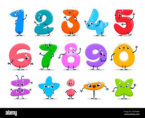 Cartoon cute funny number characters. Vector math personages with happy smiles, mathematics and ...