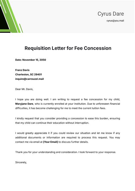 Free Requisition Letter for Fee Concession Template to Edit Online