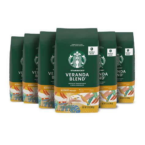 Starbucks Veranda Blend Whole Bean Coffee 12oz - Pack of 6 | 100% ...