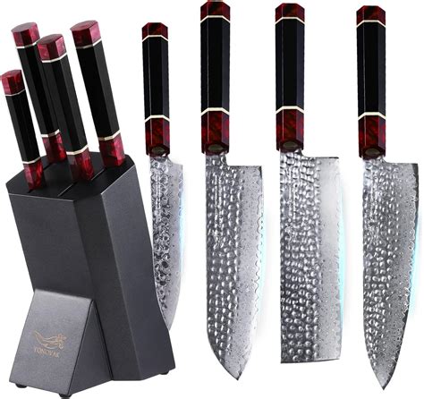 Amazon.com: YONOVAK Japanese Chef Knife Sets for Kitchen with Block/5 ...