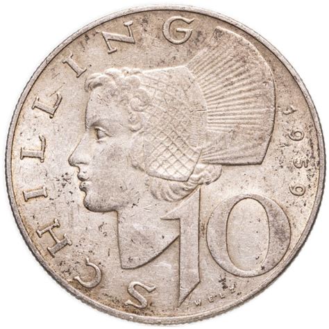 Австрия 10 шиллингов shillings 1957-1973, Серебро 640, в сохранности XF ...