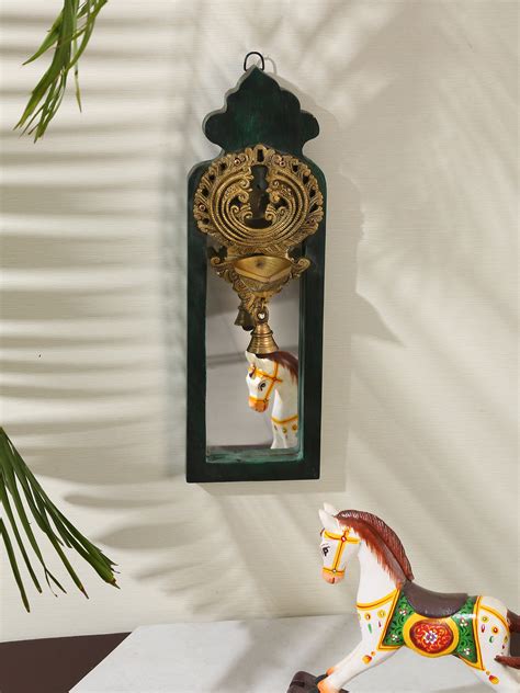 Buy Unique Design Distress Finish Mirror with Brass Bell Diya | Revive Home