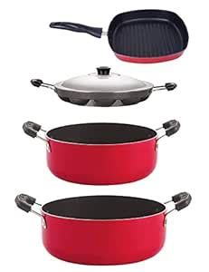 Nirlon Non-Stick Aluminium Cookware Set, 4-Pieces, Red (CS20_AP12_GP22 ...