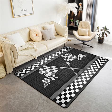 Amazon.com: Race Car Themed Area Rug 3'x5',Black White Checkered Flag ...