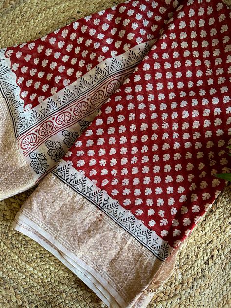 Maheshwari Red - White Bagh Print Saree
