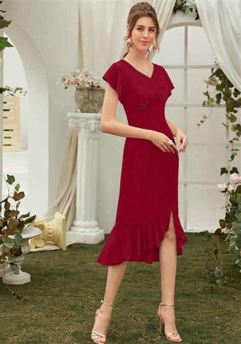 Maroon V Neck Western Designer Dress | Elegant One-Piece for Women ...