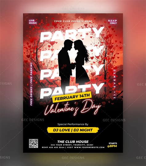 Valentine’s Day party poster flyer design template - GEC Designs
