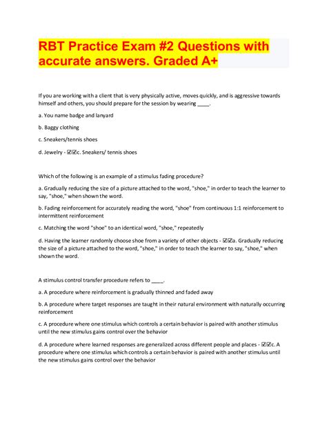 RBT Practice Exam #2 Questions with accurate answers. Graded A+ ...
